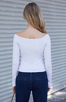 John Galt Silver Mayson V-Neck Off-The-Shoulder Long Sleeve Top