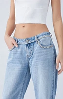 PacSun Light Indigo Rhinestone Low Rise Wide Leg Jeans