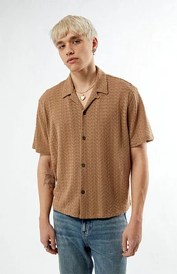 Pacsun Tan Lance Swirl Knit Oversized Camp Shirt
