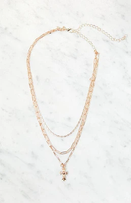 LA Hearts Layered Cross Necklace