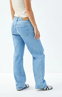 PacSun Jordyn Medium Indigo Ripped Low Rise Straight Leg Jeans