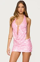 Edikted Lita Sequin Backless Cowl Neck Top