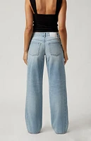 PacSun Casey Bow Tie Low Rise Baggy Jeans Light Indigo