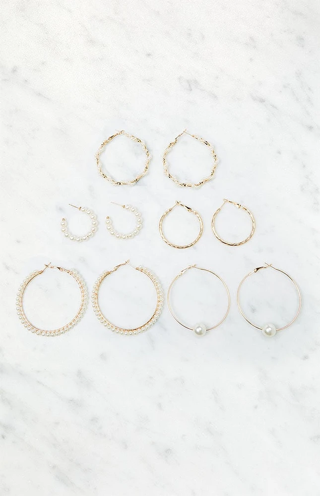 LA Hearts 5 Pack Pearl Hoop Earrings