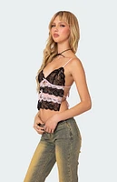 Edikted Cara Sheer Lace Open Back Tank Top