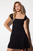 LA Hearts Tie Front Lace Trim Babydoll Dress