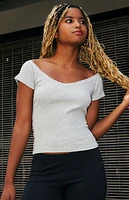 John Galt Gray Lace Ada Ribbed Top