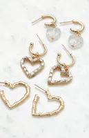 LA Hearts 3 Pack Mixed Heart Earrings