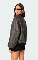 Edikted Vava Washed Faux Leather Bomber Jacket