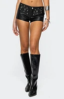 Edikted Grommet Faux Leather Micro Shorts