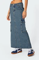 Edikted Slitted Cargo Denim Maxi Skirt