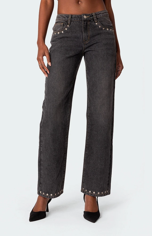 Edikted Rivet Trim Straight Leg Jeans