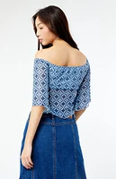 Another Girl Recycled Bardot Mesh Off-The-Shoulder Top