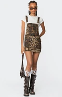 Edikted Leopard Denim Overall Mini Dress