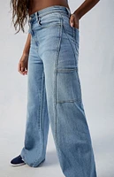 PacSun Eco Stretch Medium Indigo Paneled Wide Leg Jeans