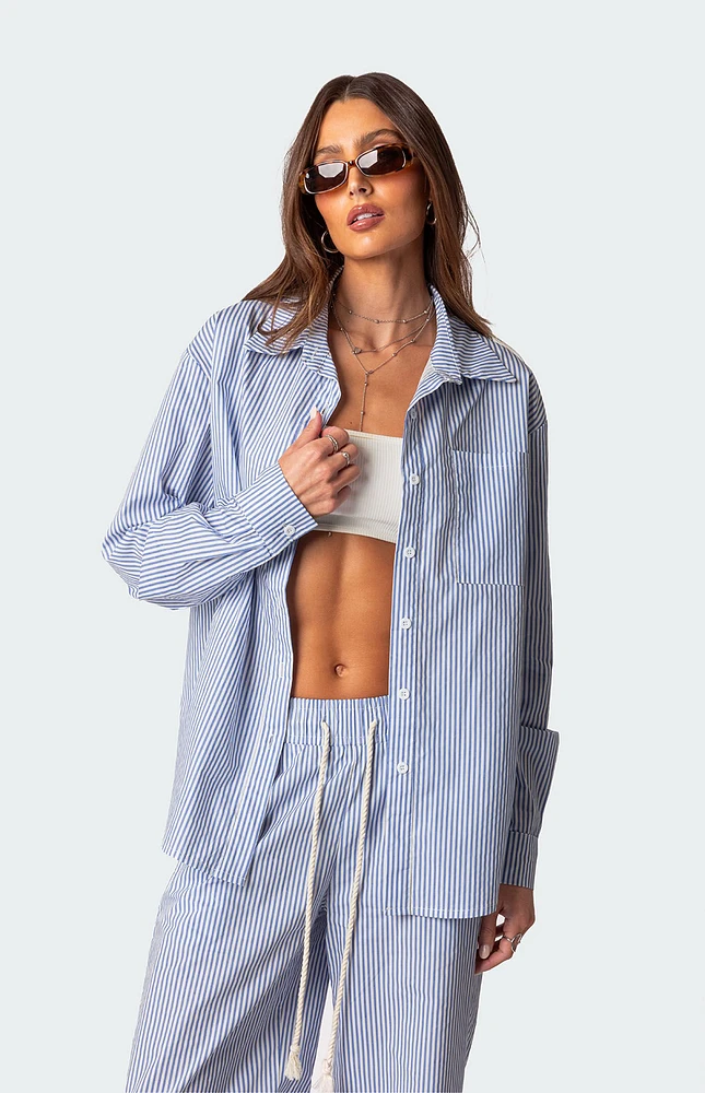 Edikted Oversized Pinstripe Button Up Shirt