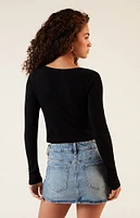 Contour Seamless Waffle Knit Cinched Long Sleeve Top