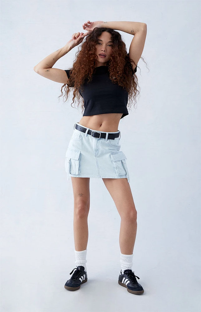 PacSun Eco Light Indigo Mid Rise Denim Cargo Mini Skirt