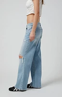 Pacsun Zoe Ripped Low Rise Girlfriend Jeans Light Indigo