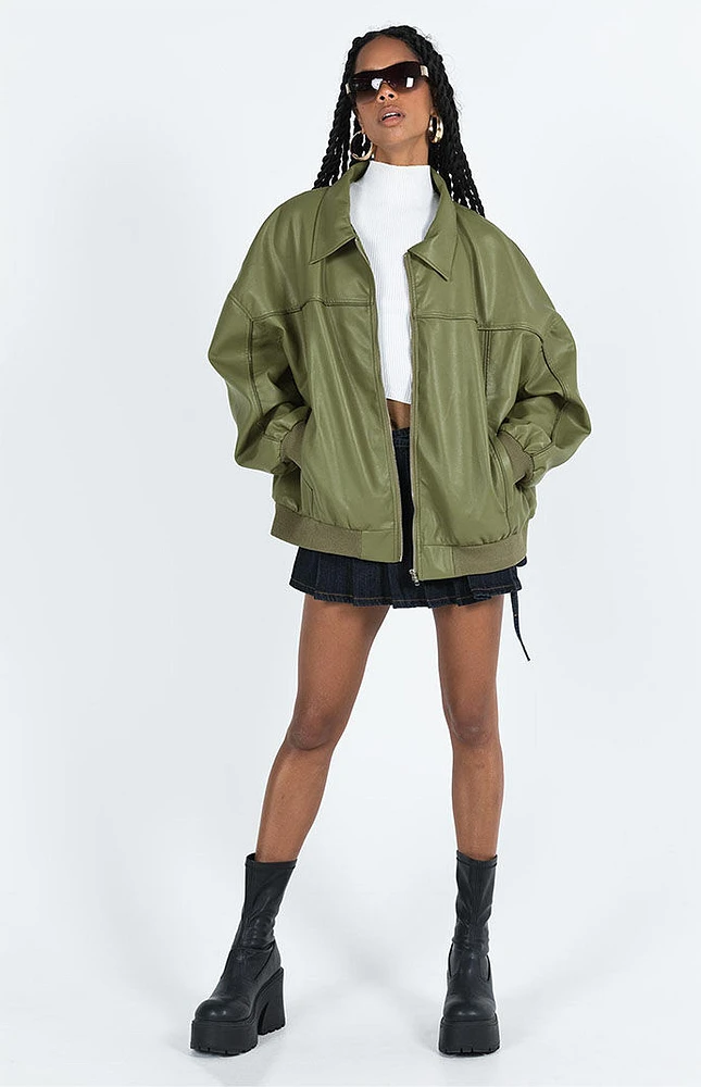 Princess Polly Goldsmith Faux Leather Bomber Jacket