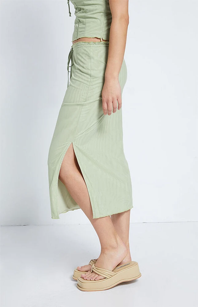 Olive Mesh Midi Skirt