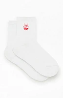 Pacsun Cherry Bow Embroidered Quarter Crew Socks