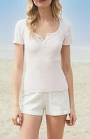 John Galt Pink Zelly Ribbed Short Sleeve Top