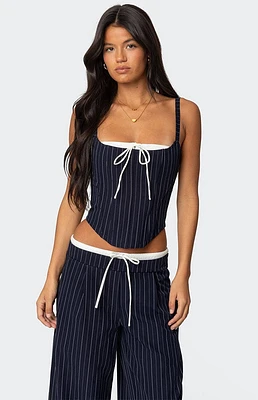 Edikted Pinstripe Peekaboo Drawstring Corset