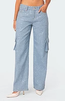 Edikted Icing Sequin Low Rise Cargo Jeans