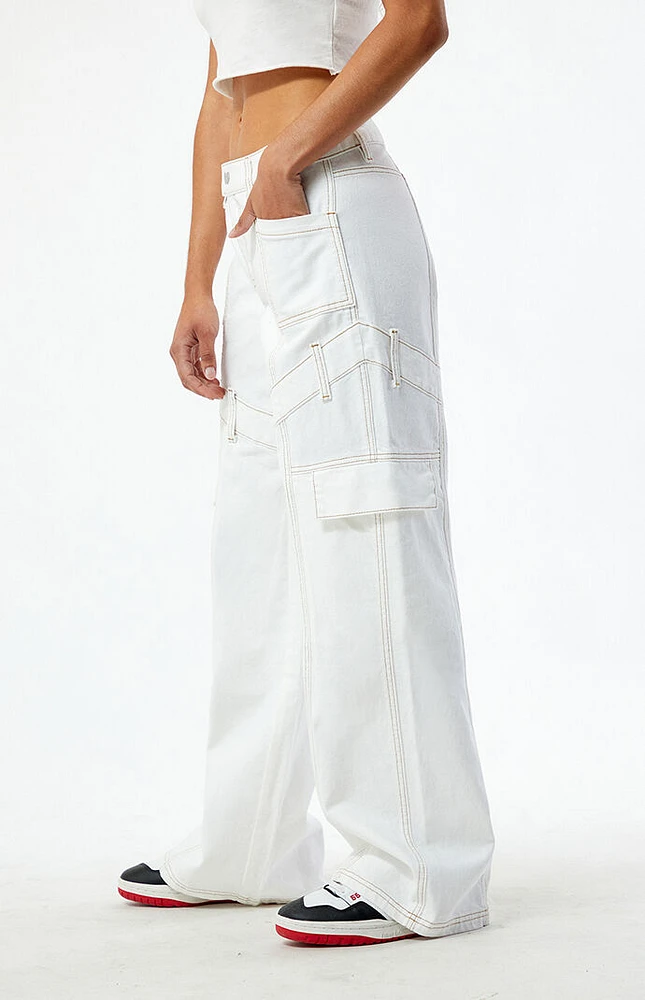PacSun Off White Low Rise Baggy Cargo Pants