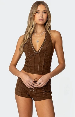 Edikted Sloane Faux Suede Halter Top