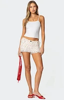 Edikted Berry & Dot Lacey Ruffled Shorts