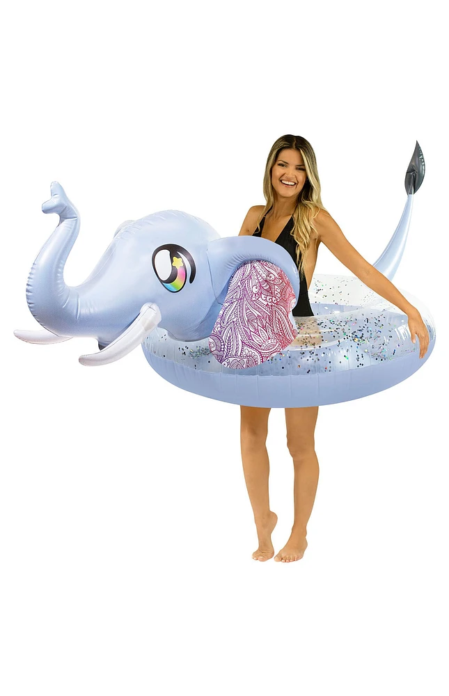 PoolCandy Inflatable 48" Jumbo Glitter Elephant Pool Tube