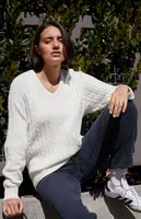 John Galt White Ida Cable Knit Sweater