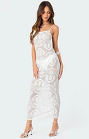 Edikted Embroidered Backless Sheer Knit Maxi Dress