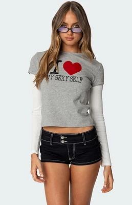 Edikted I Heart Me Layered Long Sleeve T-Shirt