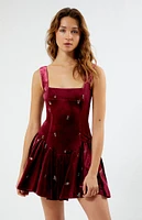 WEWOREWHAT Velvet Rose Corset Peplum Mini Dress