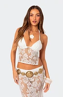Edikted Bess Open Back Sheer Lace Halter Top