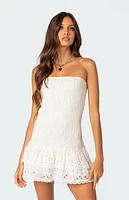 Edikted Livia Lacey Cotton Scrunch Mini Dress