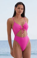 PacSun Eco Pink Karli Beaded Cinched One Piece Swimsuit