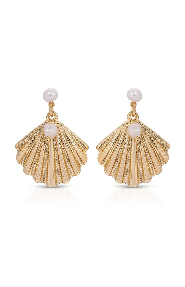 Ettika Scallop Shell & Pearl Earrings