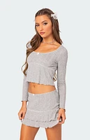 Edikted Fig Pointelle Long Sleeve Top