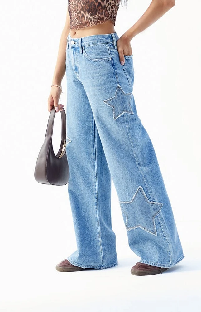 Pacsun Lena Medium Indigo Star Low Rise Super Baggy Jeans