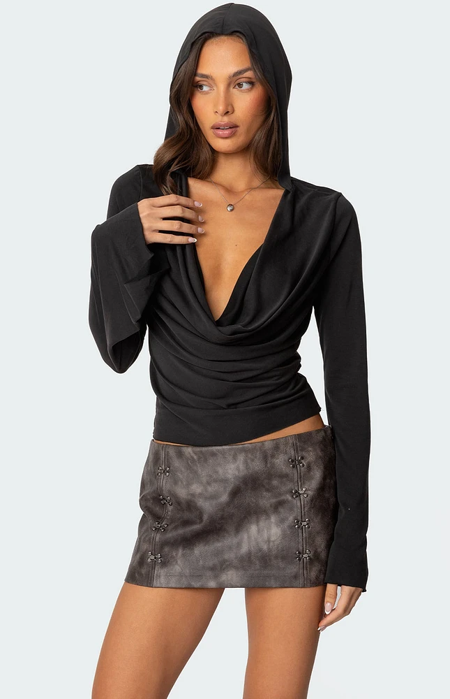 Edikted Nira Hooded Cowl Neck Top