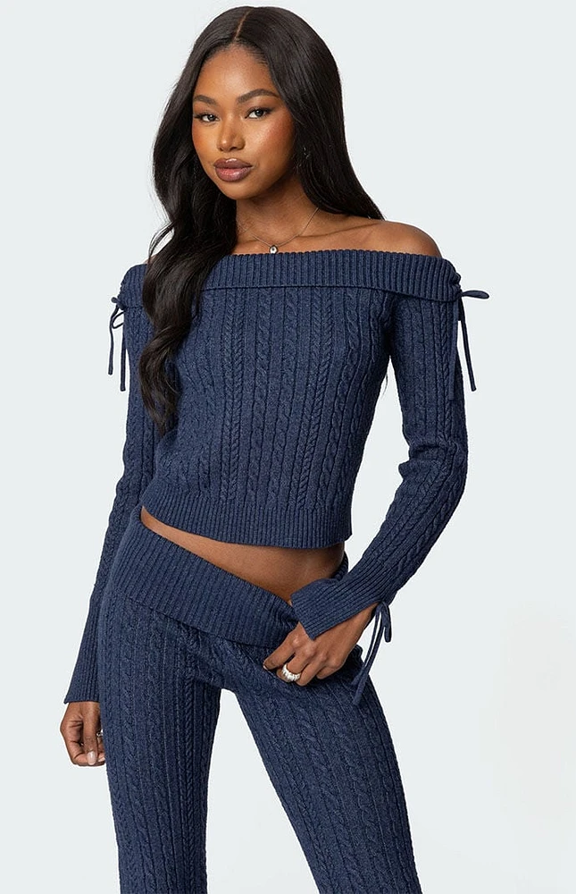 Edikted Chase Fold Over Cable Knit Top