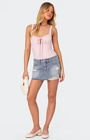 Edikted Ginnie Low Rise Distressed Denim Mini Skirt