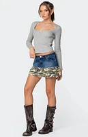 Edikted Camo Ruffle Denim Mini Skirt