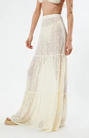 Daisy Street Sheer Lace Mid Rise Tiered Maxi Skirt