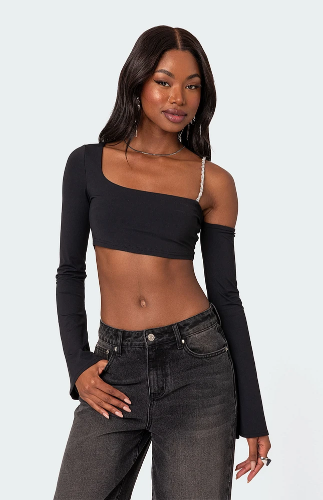 Rhinestone Strap Asymmetrical Top