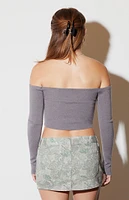 LA Hearts Off The Shoulder Tie Front Sweater